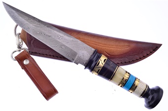 Buffalo Horn/Smoothbone/Turquoise Dm Blade Leather Sheath