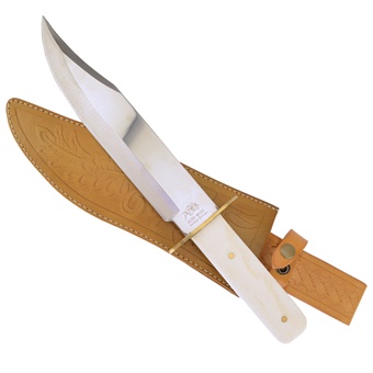 White Smoothbone Bowie with Leather Sheath