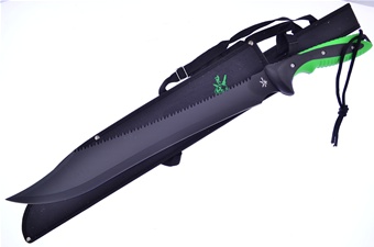 Green/Black Rubberized Machete with Sheath