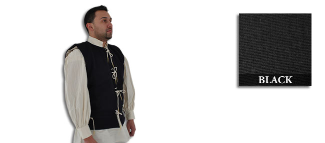 Waistcoat, 15th C, Wool/Cotton, Black-Special Closeout Price Large