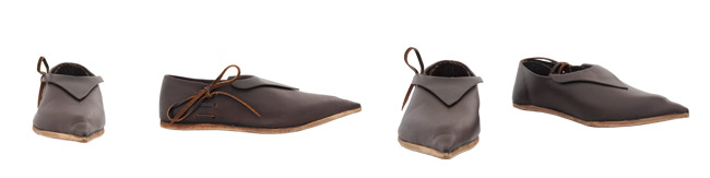 13th C Soldier'S Shoes, Side Laced, Dark Brown Size 11-1/2