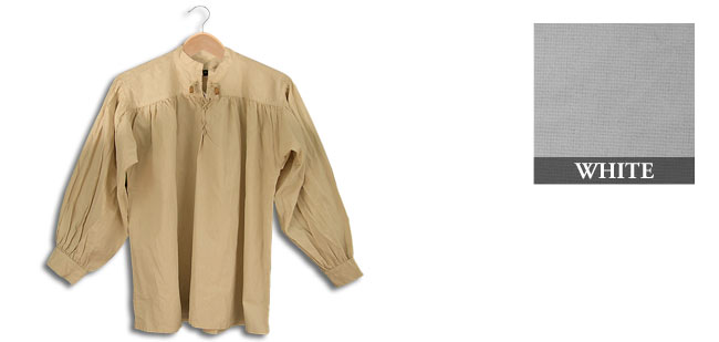 Cotton Shirt, Collarless, Laced W/Toggles, White X-Large