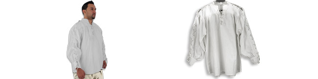 Cotton Shirt, Collarless, Laced Neck&Sleeves, White Medium