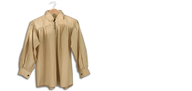 Cotton Shirt, Collared, Button Neck, Natural Large