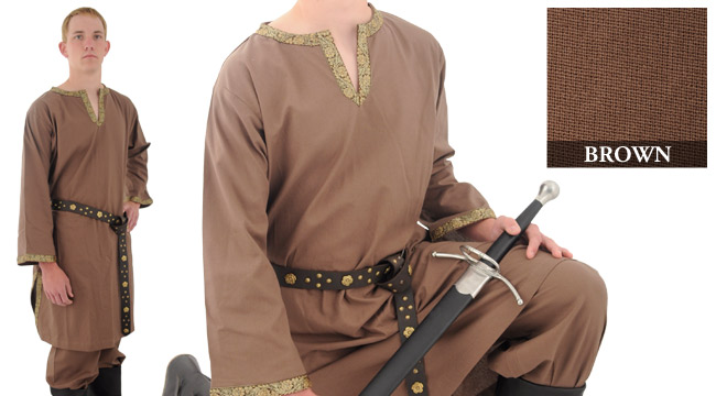Cotton Shirt With Ribbon, Brown Xxl