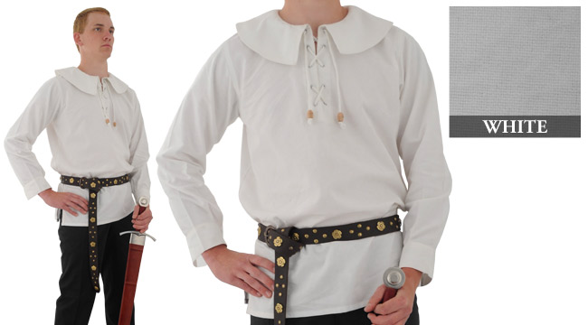 Cotton Shirt, Round Collar, White Medium