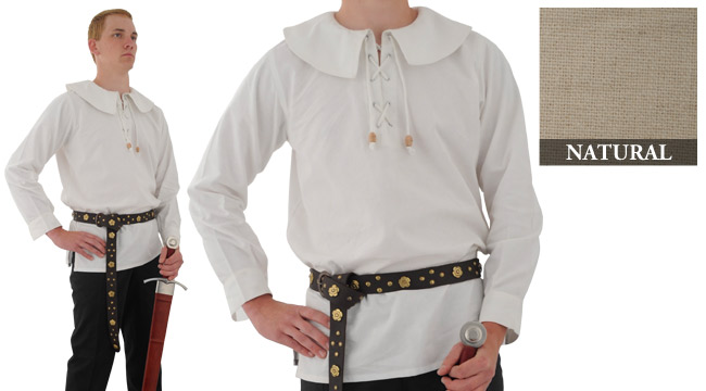 Cotton Shirt, Round Collar, Natural-Special Closeout Price Medium