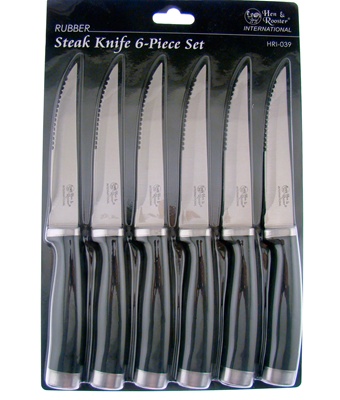 6pc Black Rubberized Steak Set
