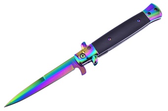 Black G-10/Rainbow Titanium Stiletto