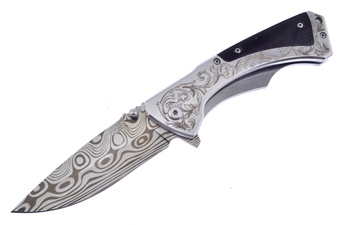 Stainless Steel W/Black Pakkawood Inlay Etch Blade