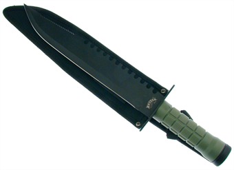 Green Rubberized Survival Bowie W/Sheath