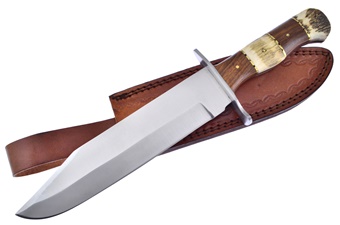 Wood/Stag Bowie W/Leather Sheath