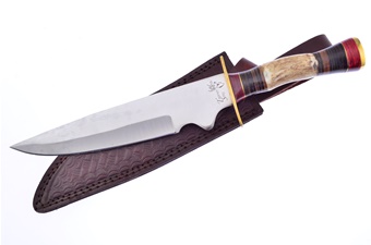Stag/Pakkawood/Leather Bowie W/Sheath