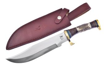 Bowie Stag/Leather/Wood W/Sheath