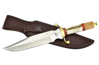 Stag/Wood Bowie W/Leather Sheath