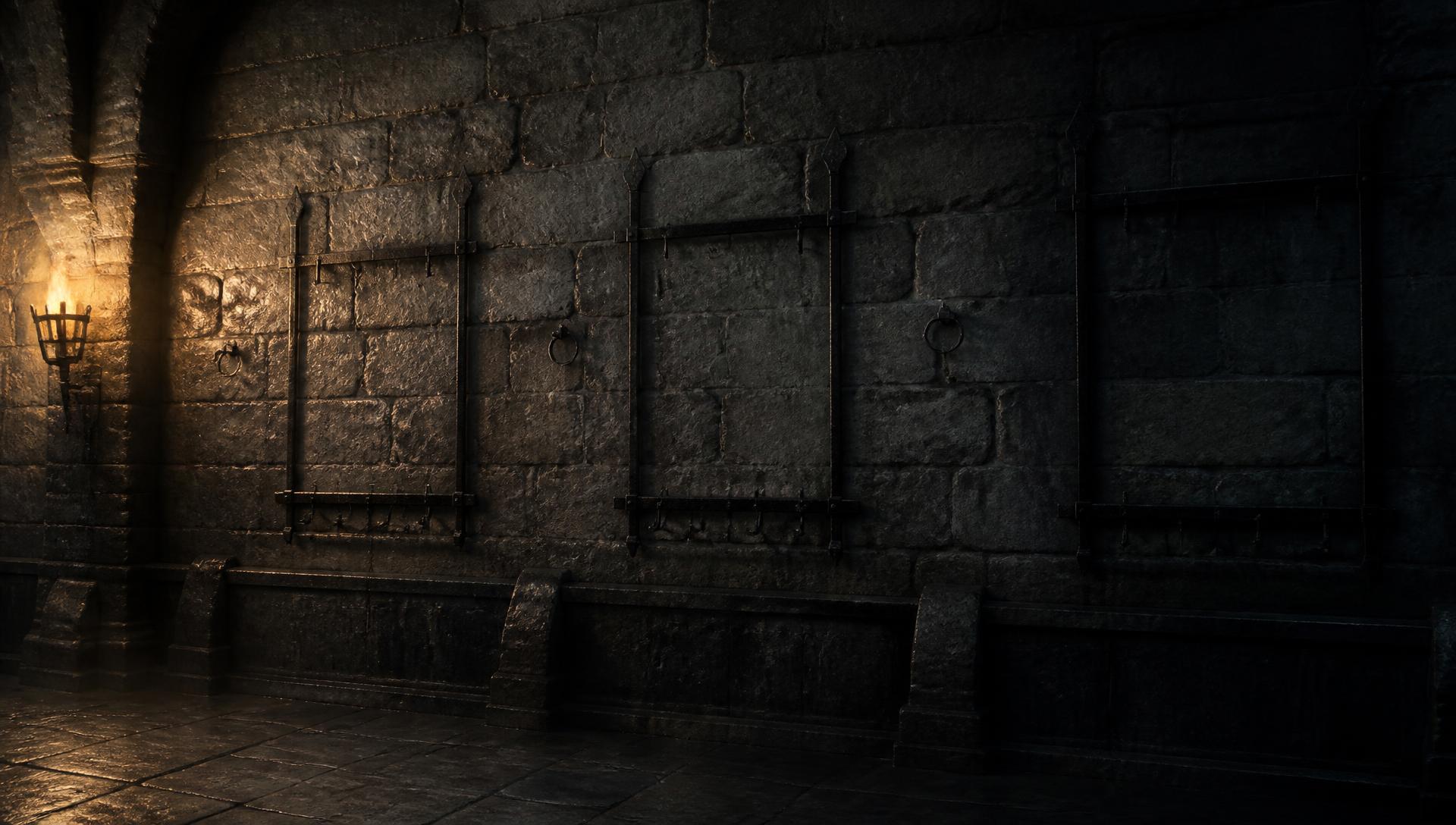 Torchlit stone wall of the armory